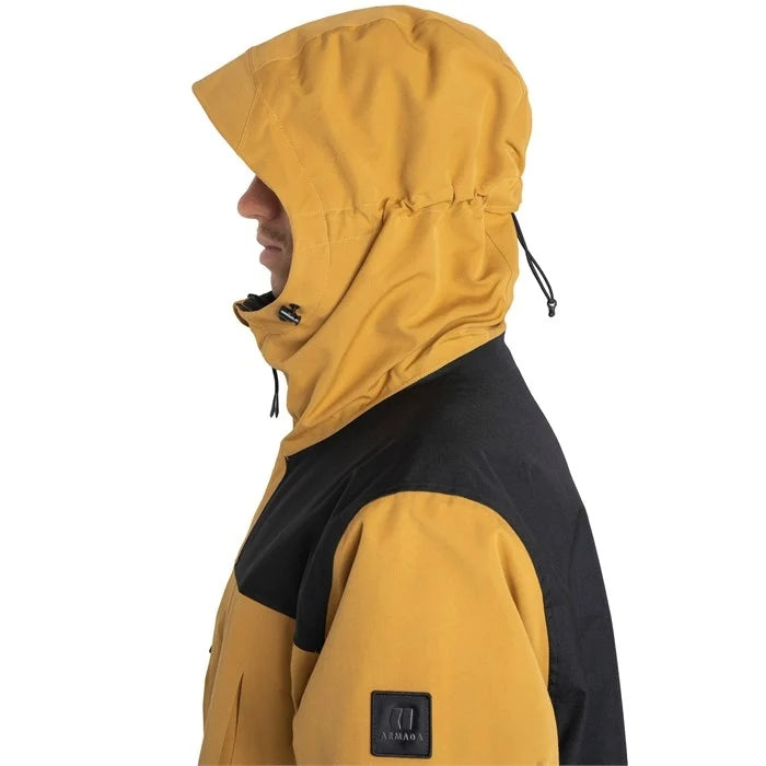Armada Bergs 2l Insulated Mens Jacket ski jacket -- Honey colorway front view on model with hood and cuffs