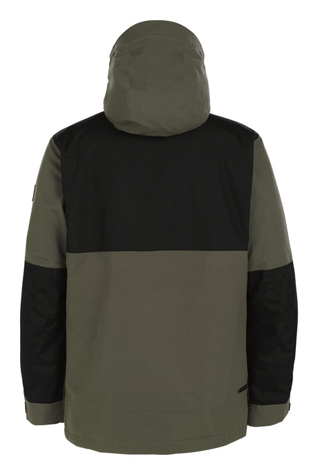 Armada Bergs Mens Jacket ski jacket -- Olive colorway front view on model with hood and cuffs