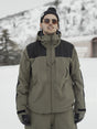 Armada Bergs Mens Jacket ski jacket -- Olive colorway front view on model with hood and cuffs