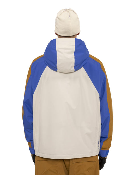 Armada Gansett Mens Jacket 2026 ski jacket -- Cream Dazzler colorway front view on model with hood and cuffs