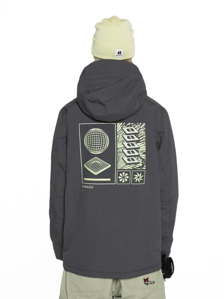 Armada Reedy Mens Jacket ski jacket -- Anthracite colorway front view on model with hood and cuffs