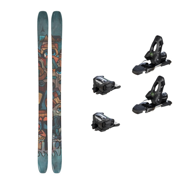This is an image of Atomic Bent 90 Skis 2026 Package with Attack 11 Ski Bindings