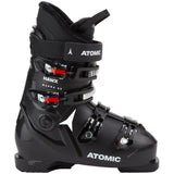 Atomic Hawx Magna 80 ski boot in black with red buckle tabs, side view showing the buckles, the power strap and the Atomic name.