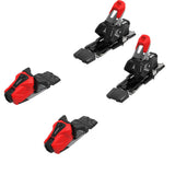 Atomic NY Icon 12 ski bindings in red and black, top view of two toe pieces and two heel pieces laid out as a pair set. Available at Willi's Ski Shop.