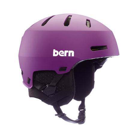 Bern Macon 2.0 Mips Helmet helmet -- buckle and strap detail in purple colorway at Willis Ski and Board Pittsburgh