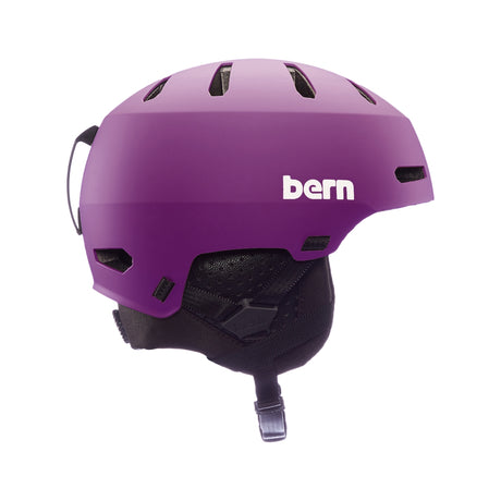Bern Macon 2.0 Mips Helmet helmet -- buckle and strap detail in purple colorway at Willis Ski and Board Pittsburgh