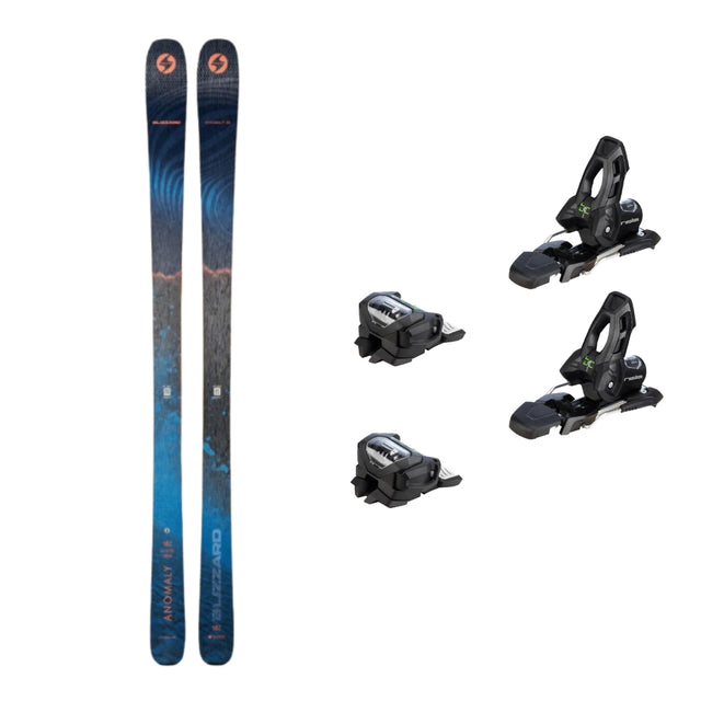 Blizzard Anomaly 88 Skis 2026 alpine binding -- Package With Attack 11 Ski Bindings colorway top view showing toe and heel