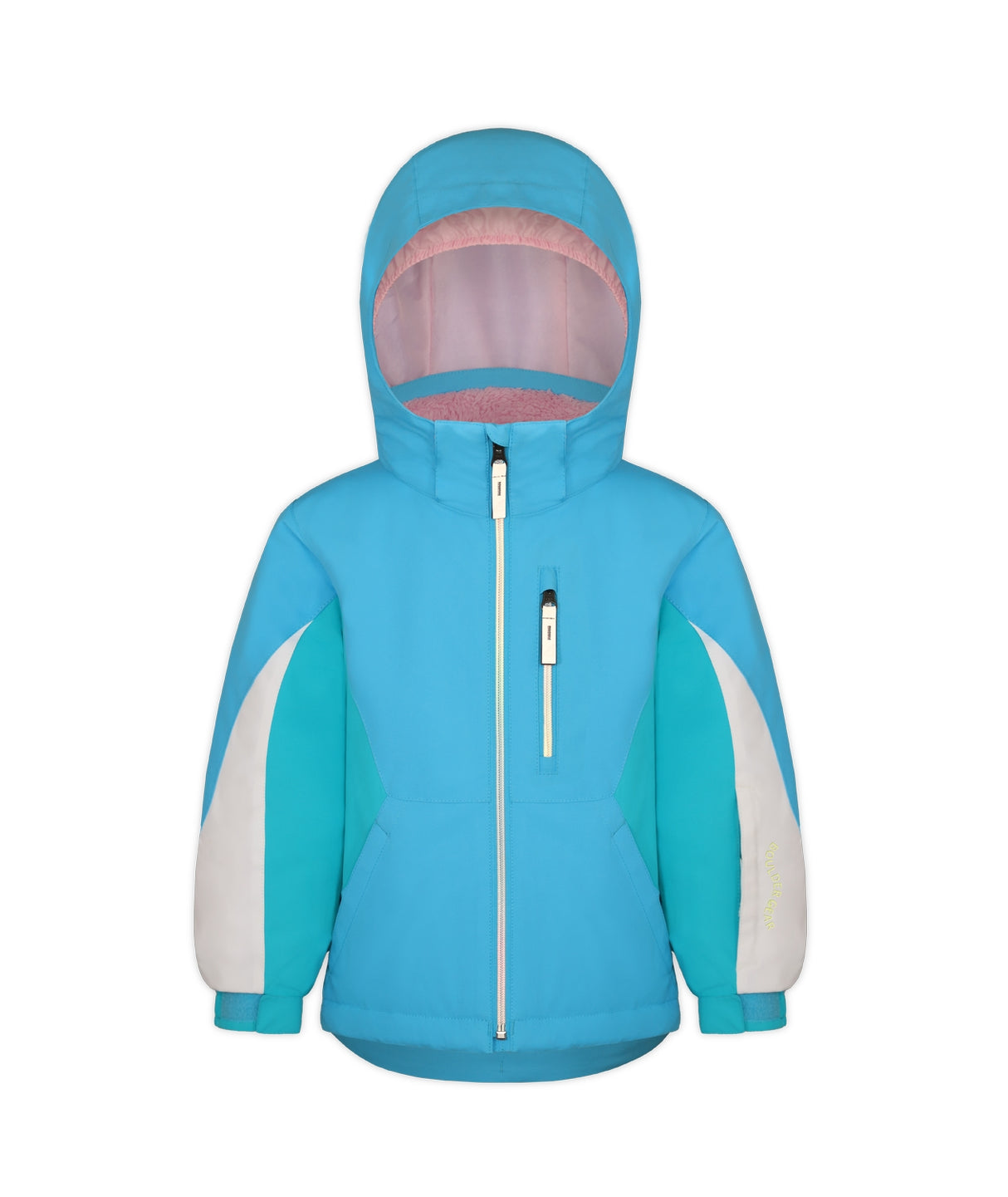 Boulder Gear Candice Toddler Jacket ski jacket -- front view on model showing insulated shell and hood at Willis Ski and