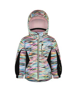 Boulder Gear Candice Toddler Jacket ski jacket -- Zippy Zebra 2 colorway back view showing articulated powder skirt and fit