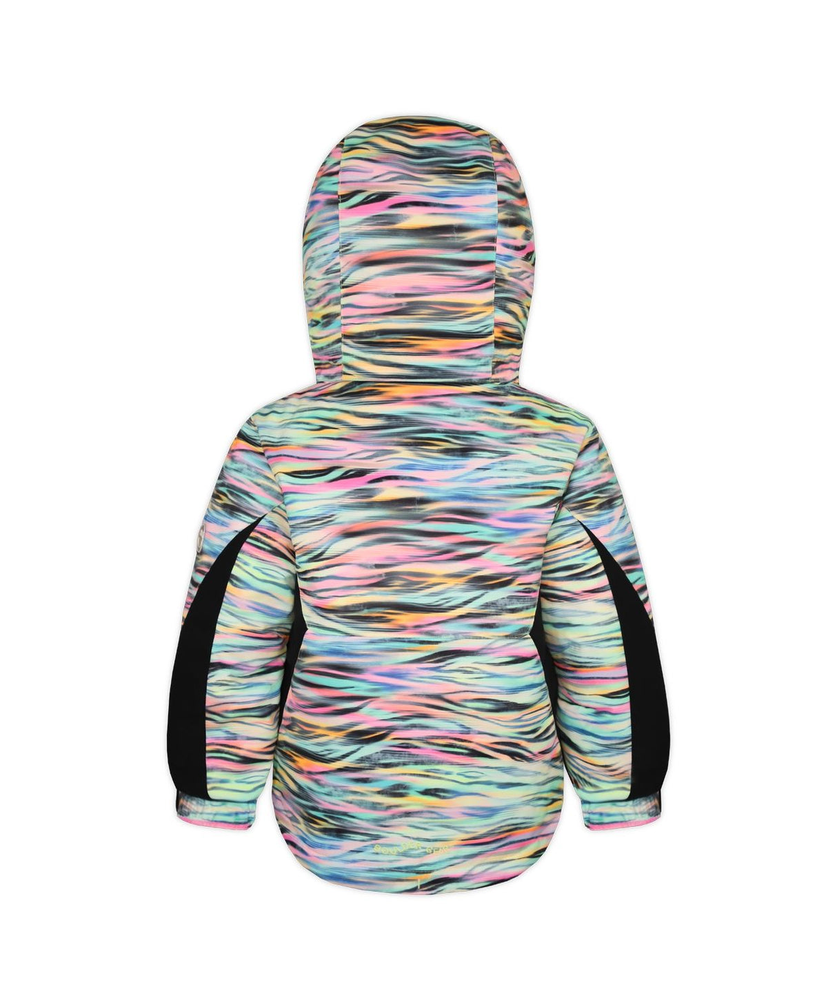Boulder Gear Candice Toddler Jacket ski jacket -- Zippy Zebra 3 colorway detail view of hood lining and wrist cuff design