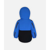 Boulder Gear Carson Toddler Boys Jacket ski jacket -- Blue Galaxy 5 colorway front view on model with hood and cuffs