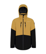 Boulder Gear Downslide men's jacket in mustard and black, front view with the hood up and two chest zip pockets. Come in to Willi's Ski and Board.