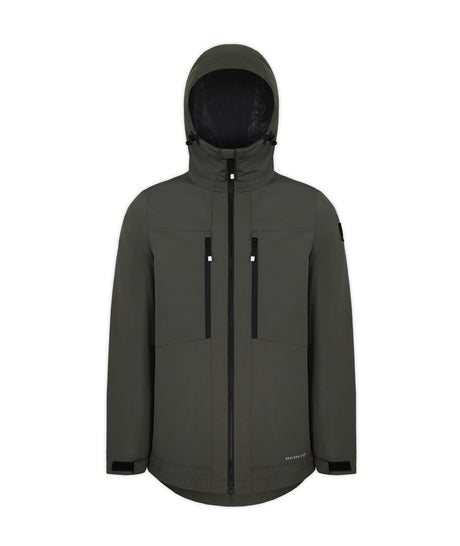 Boulder Gear Frost 3 In 1 Mens Jacket ski jacket -- Olive colorway outside profile showing zippered pockets and seams
