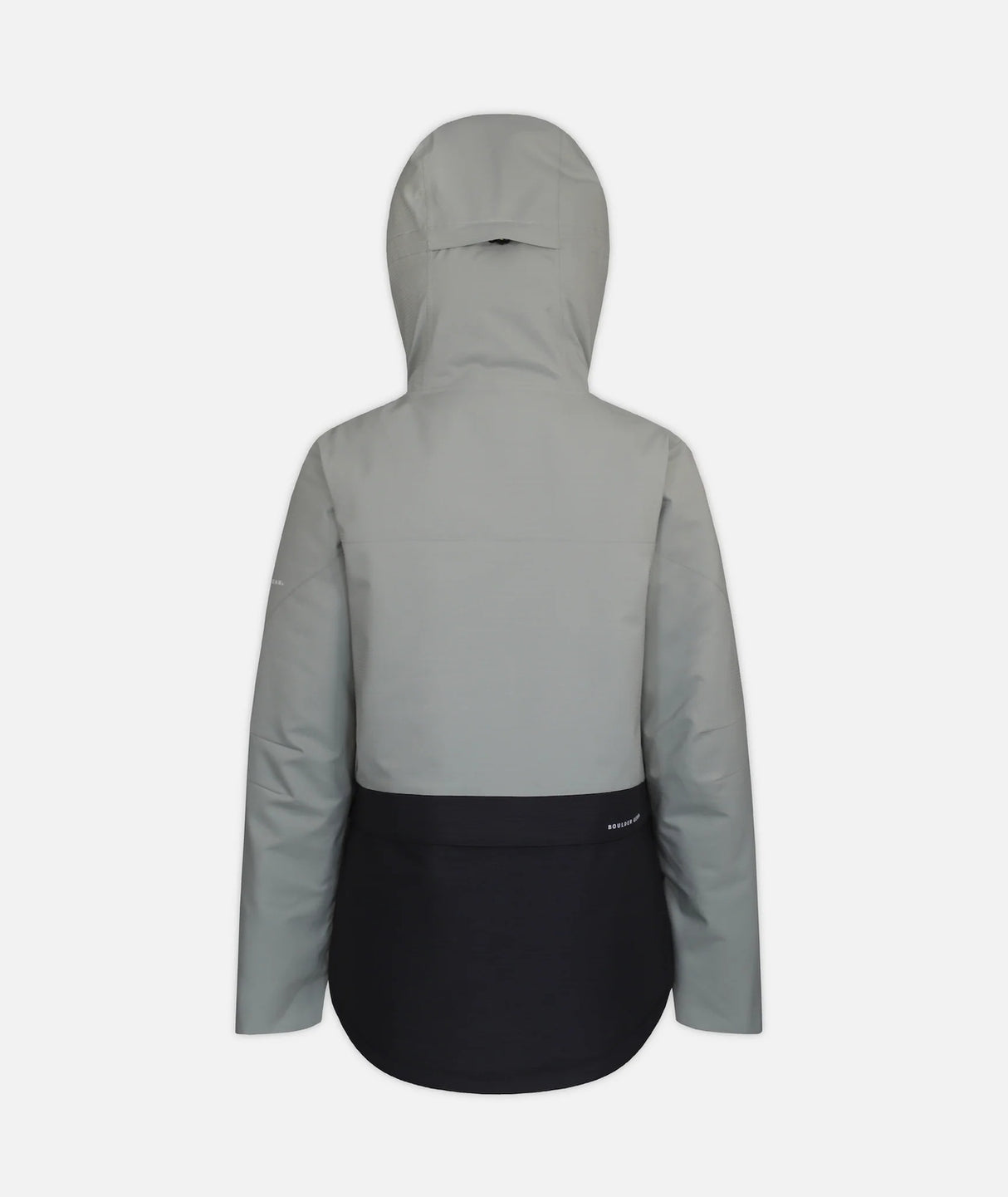 Boulder Gear Goofy Womens Jacket ski jacket -- Overcast colorway front view on model with hood and cuffs