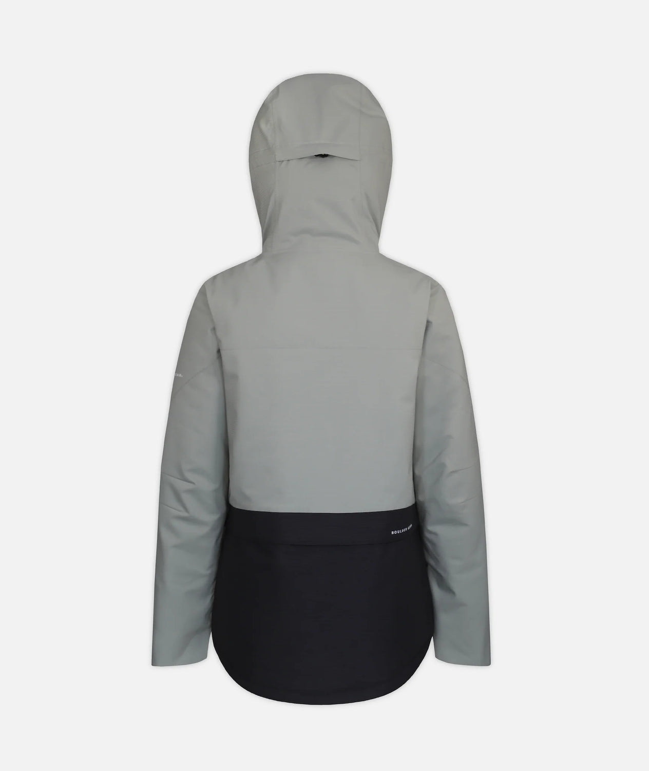 Boulder Gear Goofy Womens Jacket ski jacket -- Overcast colorway front view on model with hood and cuffs