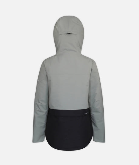 Boulder Gear Goofy Womens Jacket ski jacket -- Overcast colorway front view on model with hood and cuffs