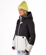 Boulder Gear Ivie Womens Jacket 2026 ski jacket -- Black colorway front view on model with hood and cuffs
