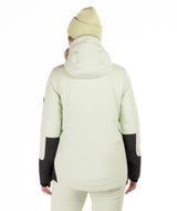 Boulder Gear Ivie Womens Jacket 2026 ski jacket -- Hint Of Mint colorway back view showing articulated powder skirt and fit