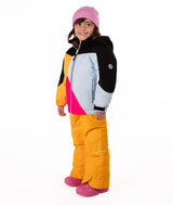 Boulder Gear Khai Toddler Jacket 2026 ski jacket -- Black 2 colorway front view on model with hood and cuffs