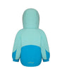 Boulder Gear Lacey Toddler Jacket ski jacket -- Blue Waters 2 colorway front view on model with hood and cuffs