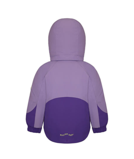 Boulder Gear Lacey Toddler Jacket ski jacket -- Lilac 3 colorway outside profile showing zippered pockets and seams