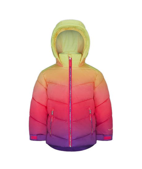 Boulder Gear Penny Toddler Jacket ski jacket -- front view on model showing insulated shell and hood at Willis Ski and Board