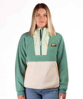 Boulder Gear Scout Pullover Womens Fleece 2026 mid layer -- front view on model showing mid layer insulation