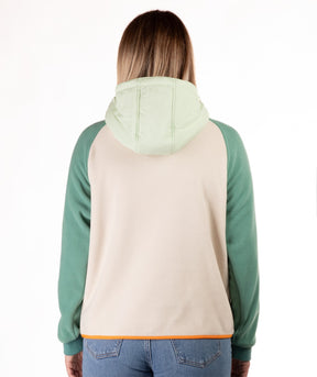 Boulder Gear Scout Pullover Womens Fleece 2026 mid layer -- Oil Green colorway front view on model