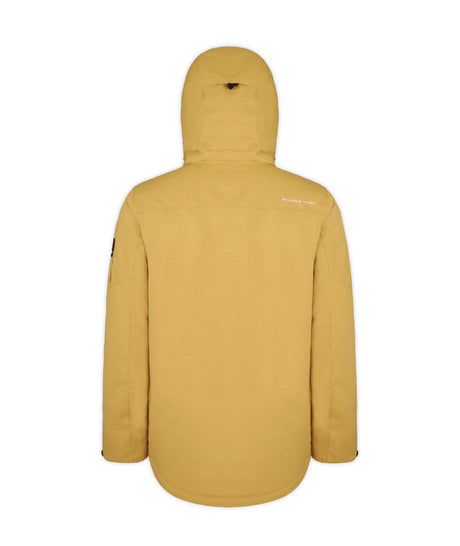 Boulder Gear Teton Mens Jacket ski jacket -- Honey Mustard colorway front view on model with hood and cuffs
