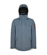 Boulder Gear Teton Mens Jacket ski jacket -- Slate Blue colorway front view on model with hood and cuffs