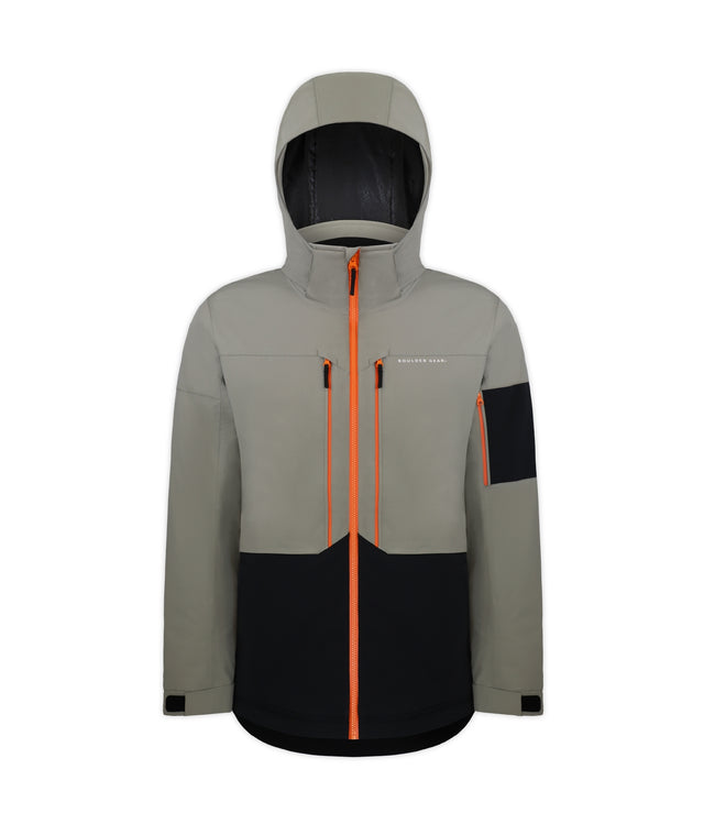 Boulder Gear Tremor Mens Jacket ski jacket -- front view on model showing insulated shell and hood at Willis Ski and Board