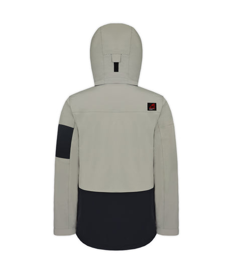 Boulder Gear Tremor Mens Jacket ski jacket -- Gravel colorway front view on model with hood and cuffs