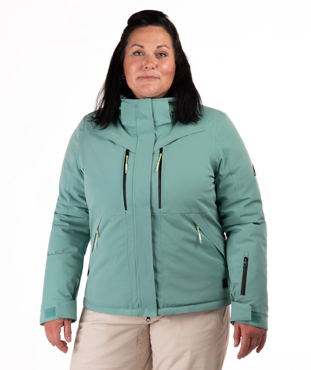 Boulder Gear Wren Womens Jacket 2026 ski jacket -- Oil Green colorway outside profile showing zippered pockets and seams