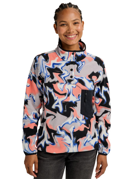 Burton Cinder Womens Fleece 2026 mid layer -- Dazed colorway front view on model