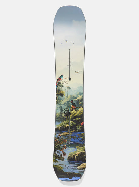 Burton Custom Graphic Camber Jungle Snowboard 2026 all-mountain snowboard -- Wide colorway sidecut profile showing twin shape