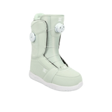 DC Lotus snowboard boot in pale sage green, side view of the lace-up boot with a Boa dial and a small DC logo. Available at Willi's Snowboard Shop.