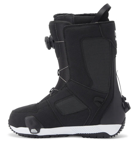 Dc Phase Boa Pro Step On Snowboard Boots snowboard boot -- Black White colorway outside profile showing lacing closure