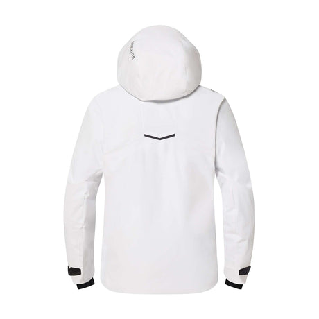 Descente Finder Mens Jacket 2026 ski jacket -- White colorway back view showing articulated powder skirt and fit