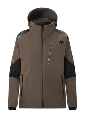 Descente Pilot Insulated Mens Jacket ski jacket -- front view on model showing insulated shell and hood at Willis Ski and