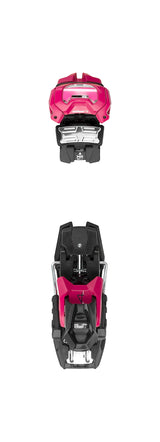 Elan Attack 14 MN GW ski bindings in pink and black, top view of the toe piece above the tall heel piece. Available at Willi's Ski Shop.