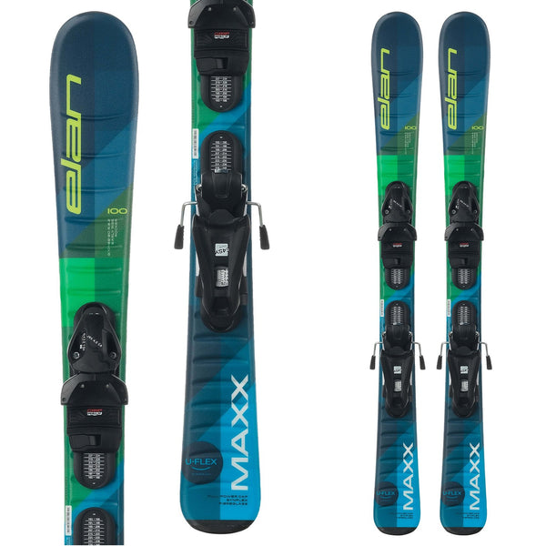 This is an image of Elan Maxx Black Blue Green QS 4-5 Skis