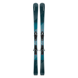 Elan Wingman 78 Ti PS skis with ELS 11.0 bindings in teal and navy, top view of the pair standing on end. Available at Willi's Ski Shop.