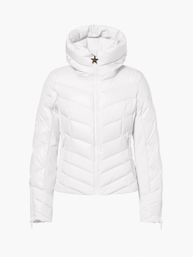 Goldbergh Abisso Womens Jacket 2026 ski jacket -- front view on model showing insulated shell and hood at Willis Ski and