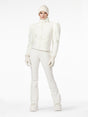Goldbergh Delphine Womens Jacket ski jacket -- Cream 6 colorway front view on model with hood and cuffs