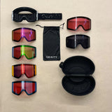 Gravity Goggles Newton Pro goggle -- front view in black frame with aluminum ice blue lens