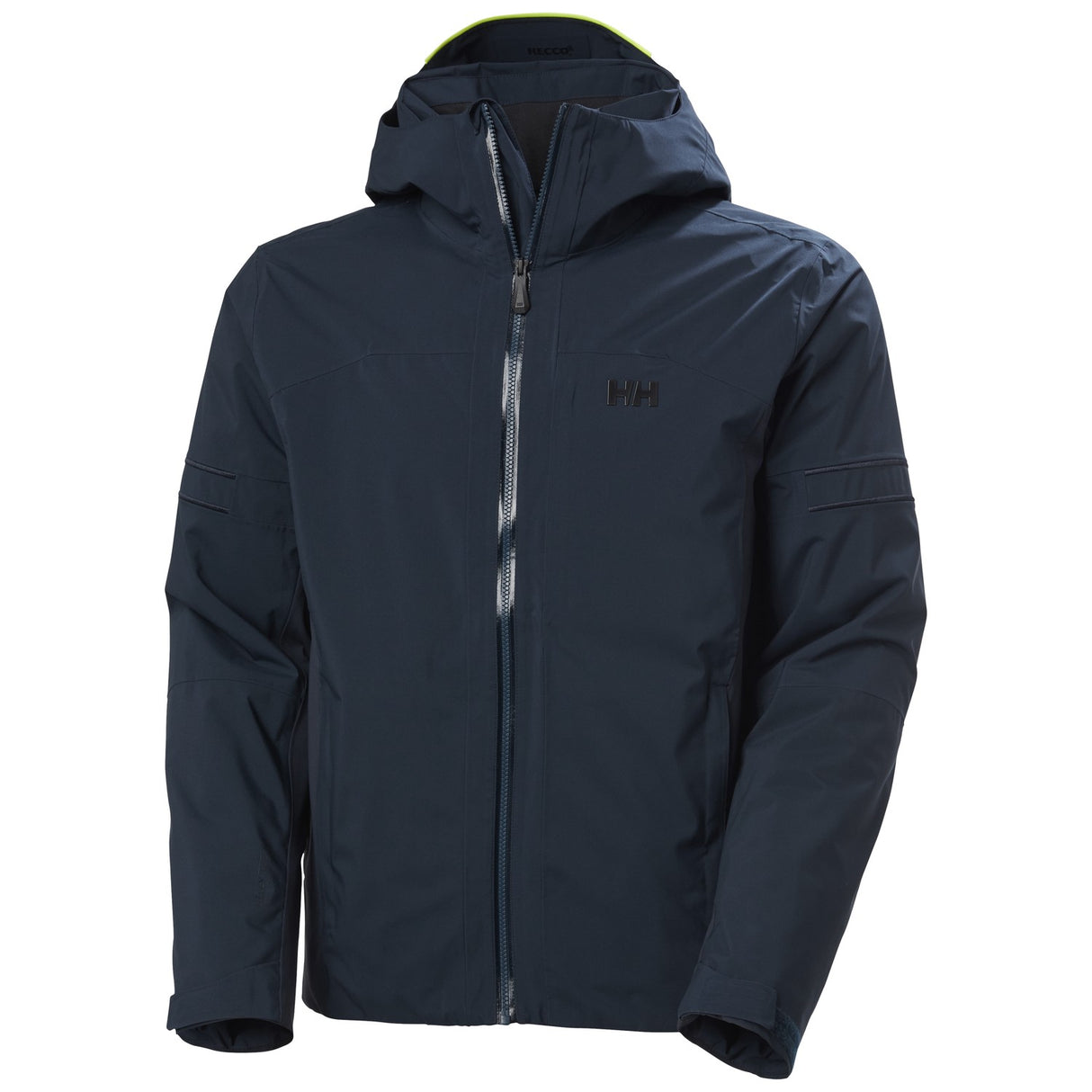 Helly Hansen Courchevel Mens Jacket 2026 ski jacket -- front view on model showing insulated shell and hood at Willis Ski