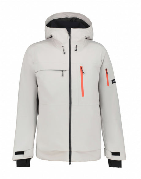 Icepeak Cale Mens Jacket ski jacket -- Grey 220 colorway front view on model with hood and cuffs
