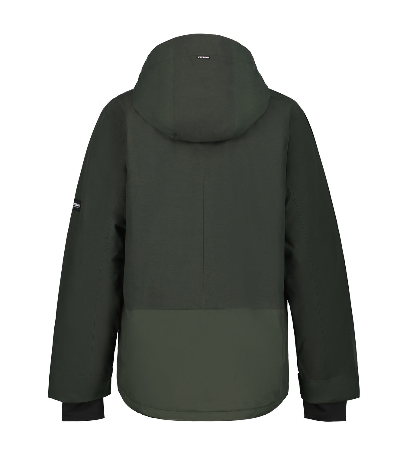 Icepeak Castres Mens Jacket ski jacket -- Pine Green 595 colorway front view on model with hood and cuffs
