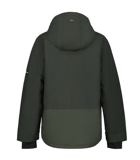 Icepeak Castres Mens Jacket ski jacket -- Pine Green 595 colorway front view on model with hood and cuffs