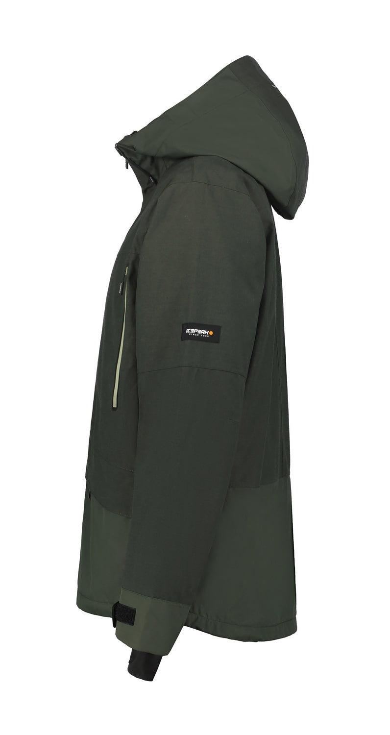 Icepeak Castres Mens Jacket ski jacket -- Pine Green 595 colorway outside profile showing zippered pockets and seams
